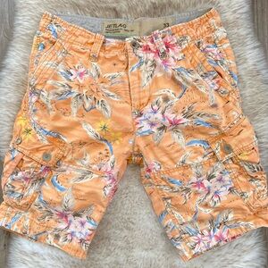 JETLAG Orange Tropical Print Cargo Shorts